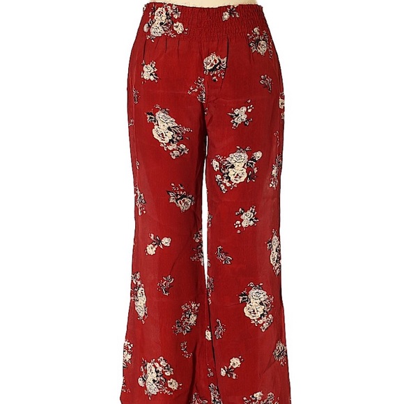 Free People Pants - Free People Boho Red Floral Flowy Pants Medium